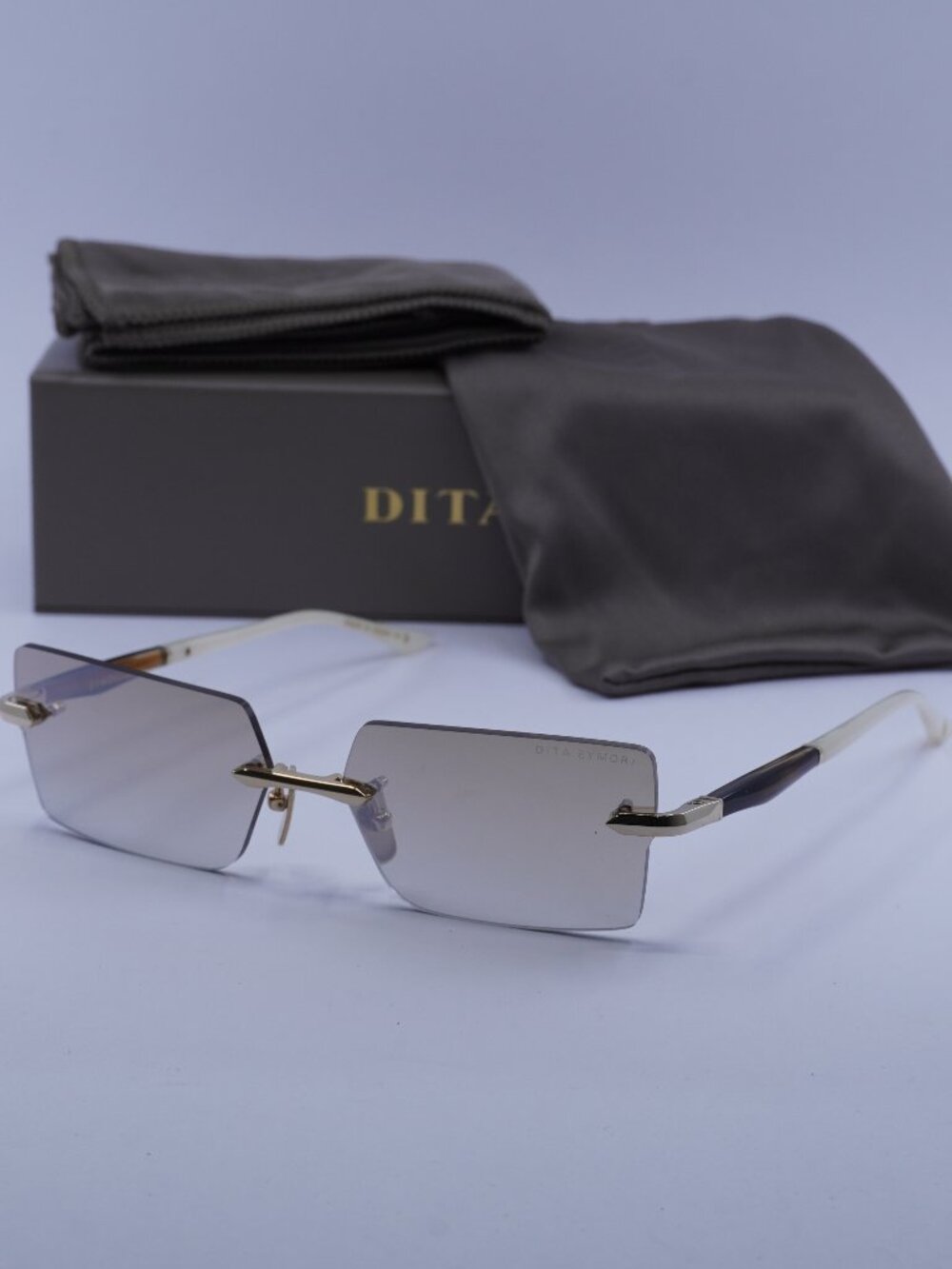 Dita EYMORI DTS-462-A-01 Rectangle Sunglasses - White Gold/ Brown
